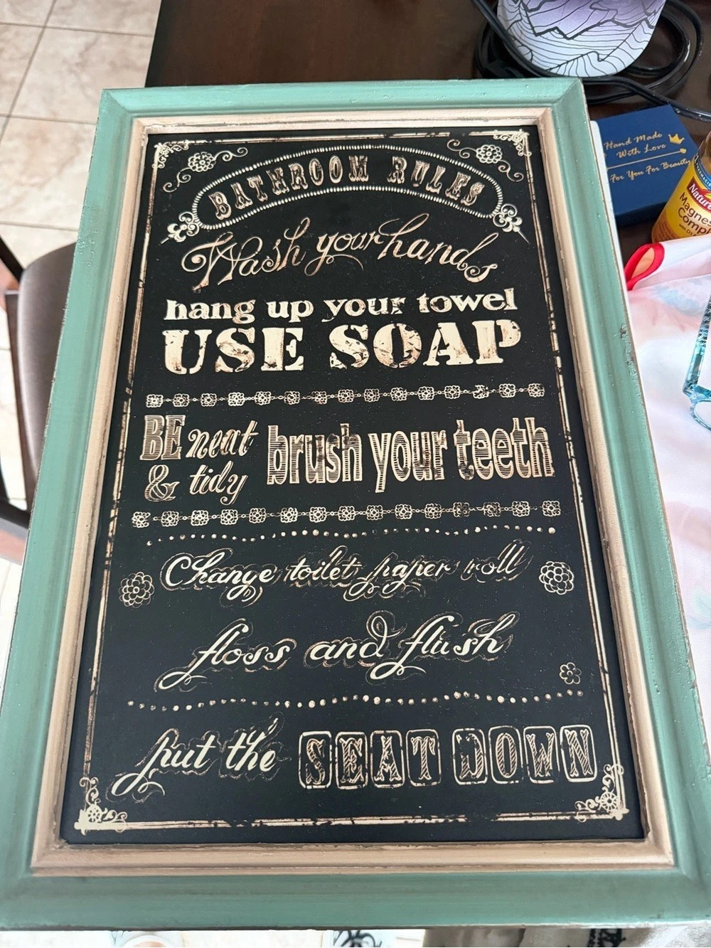Hobby Lobby Bathroom Rules Wood Wall Decor Black & Green